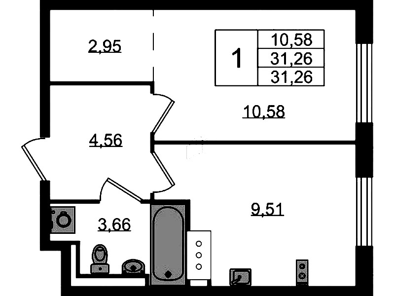 1-комнатная квартира 31.26 м², 11/13 эт., ЖК «Квартал Торики»